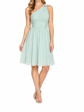 Donna Morgan Mint One Shoulder Chiffon Bridesmaid Dress Size 8 Formal